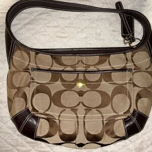 Coach Tan and Brown Signature Shoulder Bag